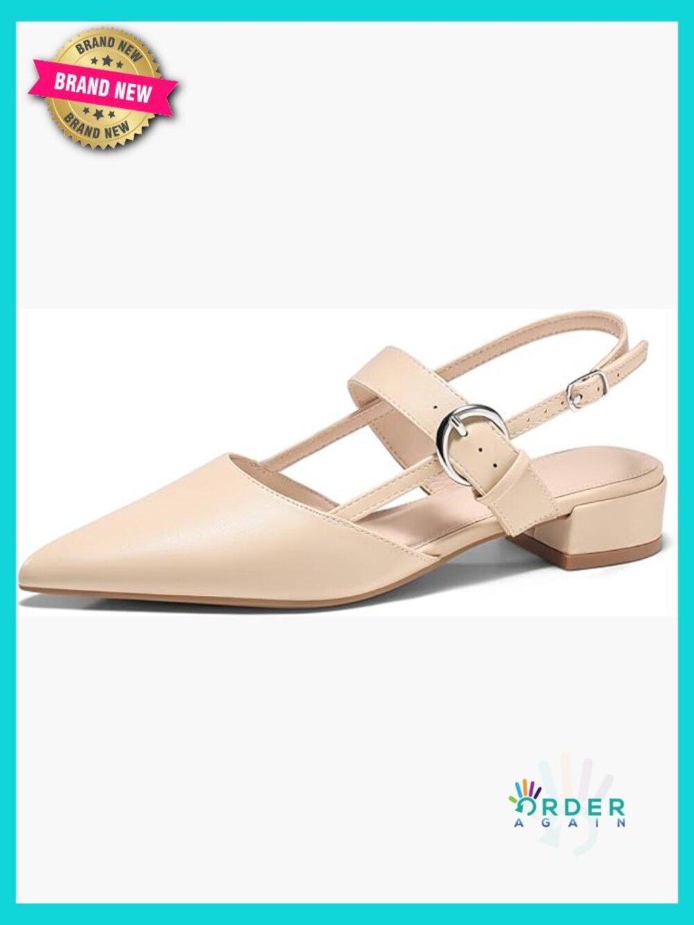 Chunky Low Heel Slingback Flats Pointed Closed Toe Mary Jane Work Dress Shoes